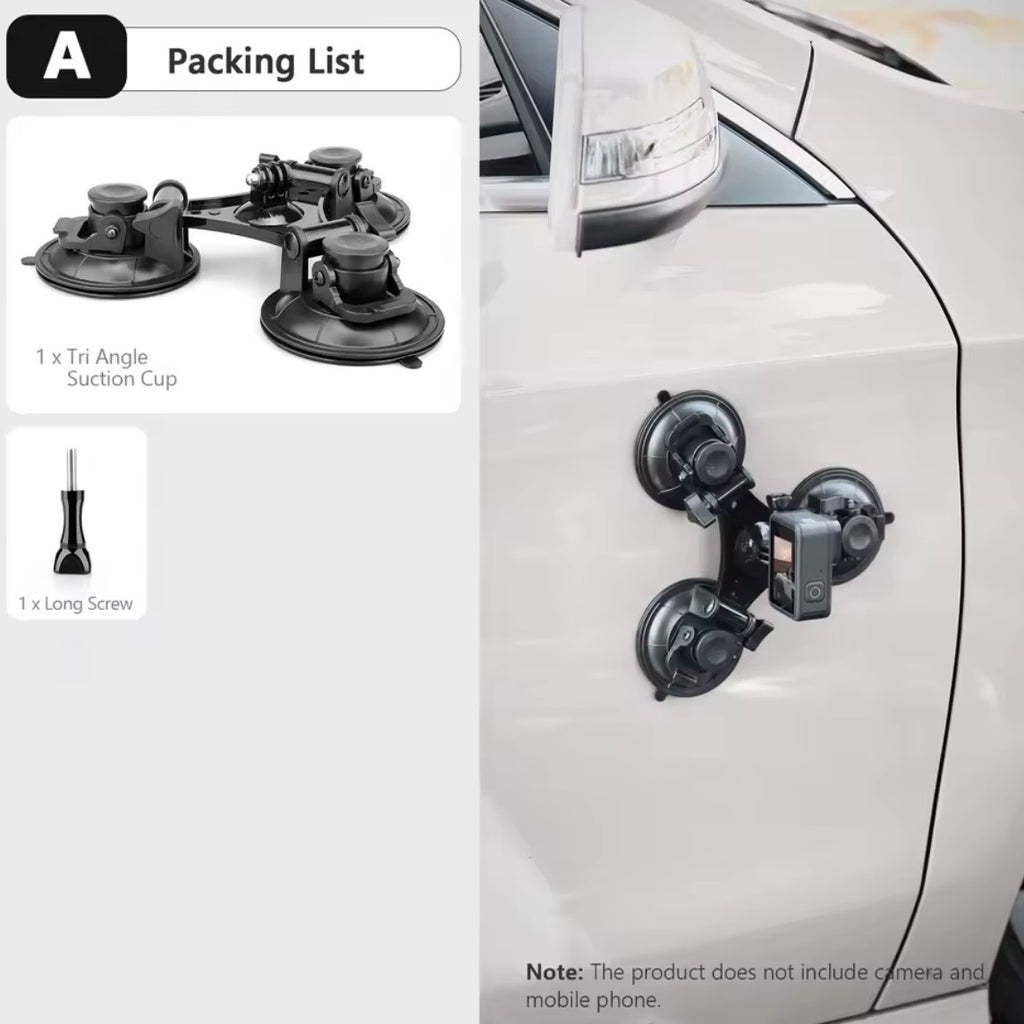 Tri-Angle Suction cup tripod mount for glass and car 10kg load capacity