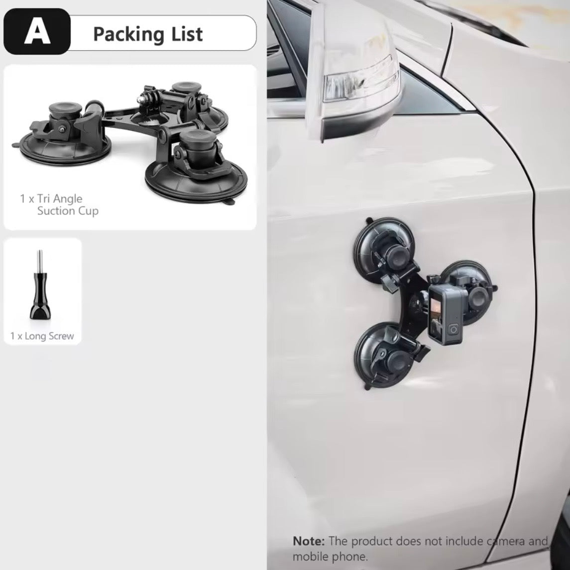 Tri-Angle Suction cup tripod mount for glass and car 10kg load capacity